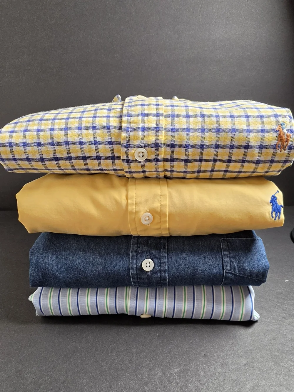 Polo by Ralph Lauren Yellow Plaid and Solid Stack of Dress Shirts
